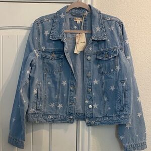 Hem & Thread Blue Denim Jacket with White Stars, Sz L NWT